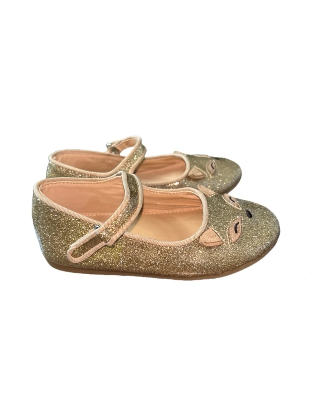 Zara Girls' Fox Gold Glitter Mary Janes Star Girl Glam Bling Size 8.5 (25)